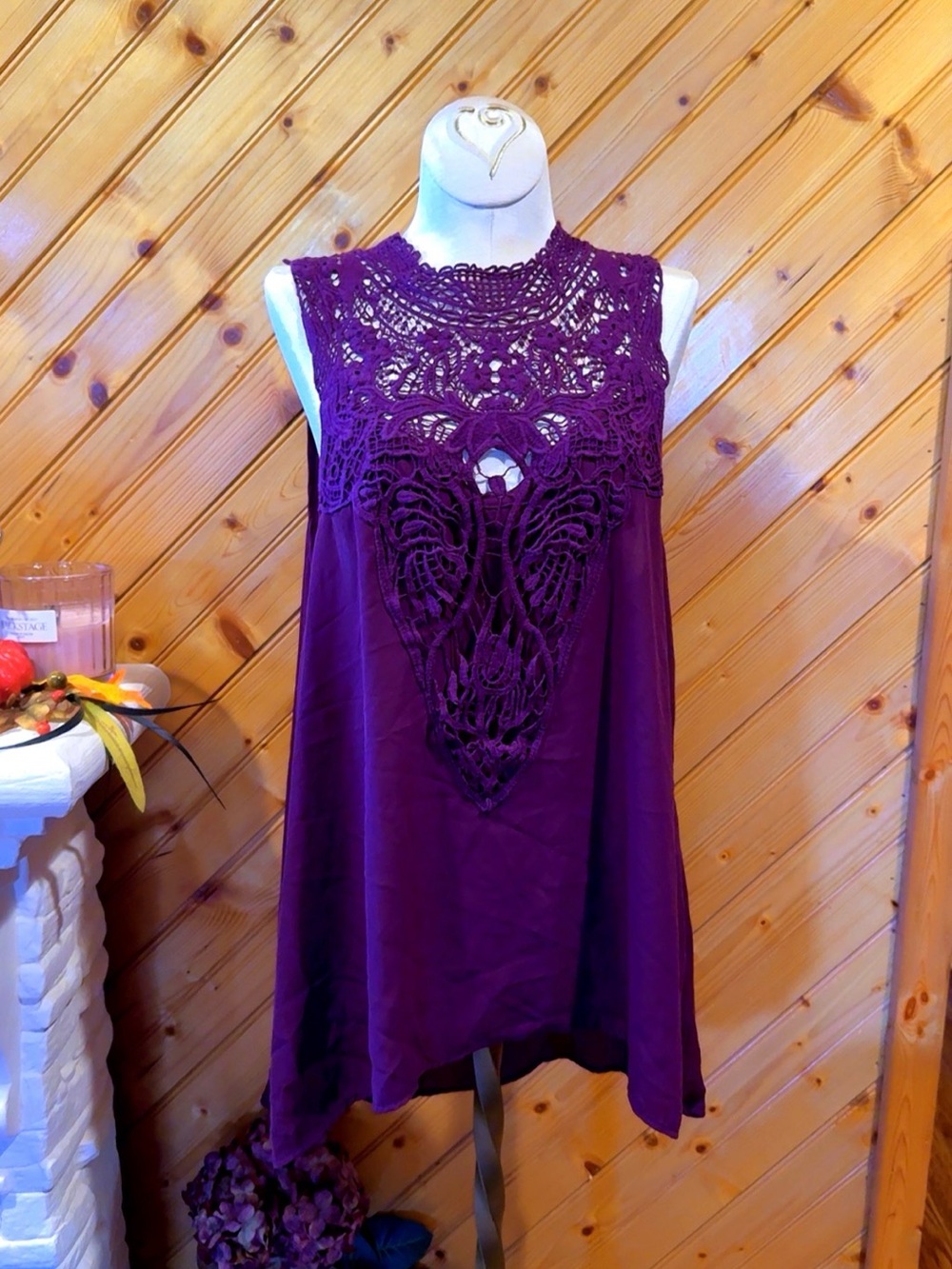 Vintage Y2K 2003 Eyeshadow Plum Crochet Lace Tie Back Tunic Top